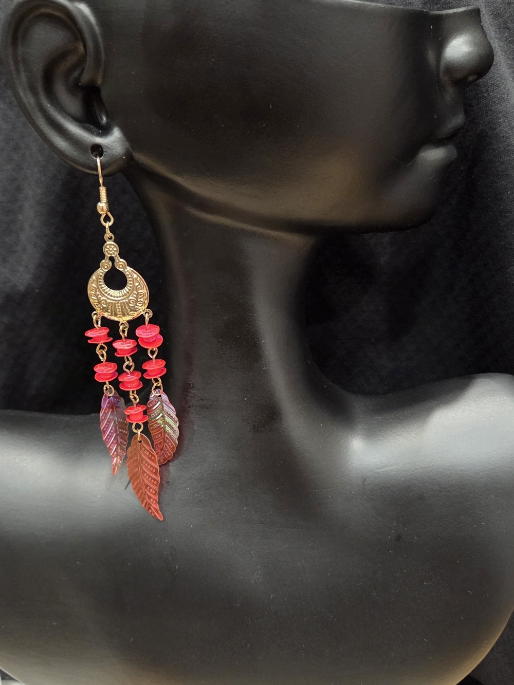 Boho Red Feather Dangle Earrings